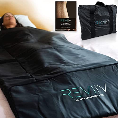 REVIIV Far Infrared Sauna Blanket with Insert Towel - v2.0 New & Improved! Low EMF Longer Cable | Portable Infrared Saunas for Home Therapy, Detox - Infared Blanket Sauna 85–185 °F Temp Range