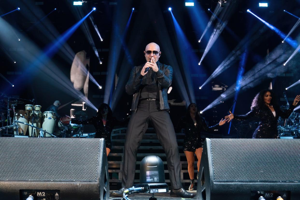 Pitbull performs on his "Feel Good" tour Sept. 12, 2021, at the Germania Insurance Amphitheater in Austin.