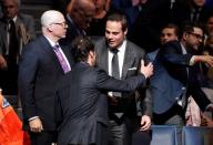 Jun 24, 2016; Buffalo, NY, USA; Auston Matthews is congratulated by supporters in the stands after being selected as the number one overall draft pick by the Toronto Maple Leafs in the first round of the 2016 NHL Draft at the First Niagra Center. Mandatory Credit: Timothy T. Ludwig-USA TODAY Sports