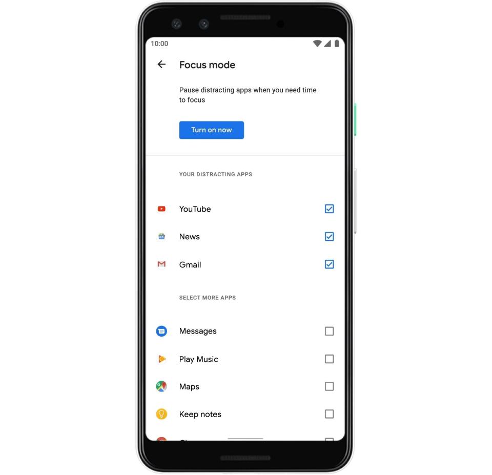 Google's Android Q will feature a Focus Mode that turns off apps that can distract you when you need to concentrate. (Image: Google)