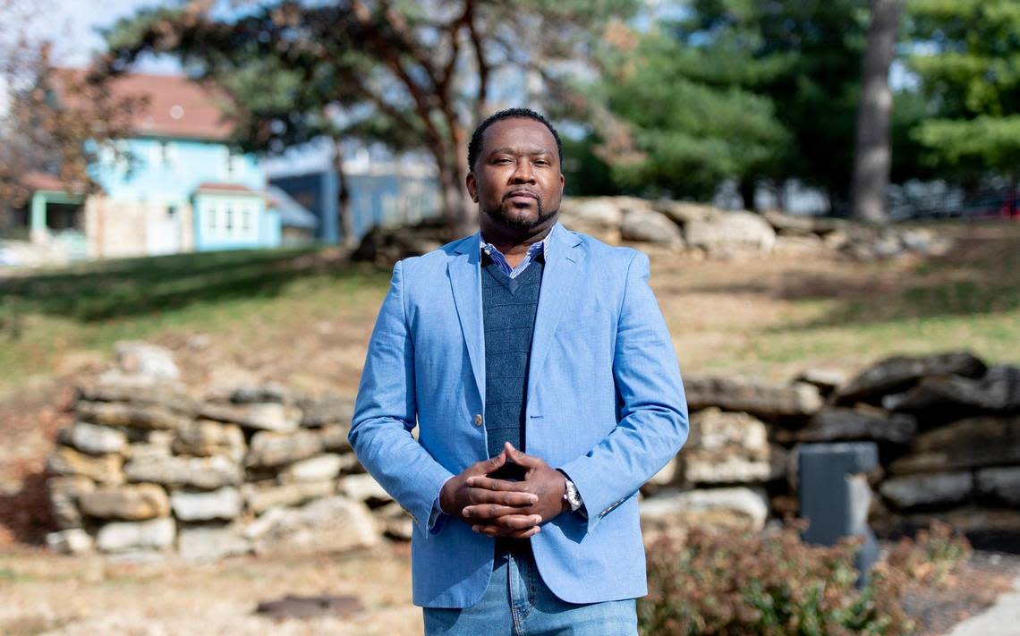 Damon Daniel, president of the AdHoc Group Against Crime, poses for a portrait Wednesday in Kansas City.