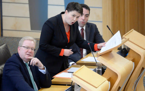 Scottish Conservative leader Ruth Davidson speaking during First Minister's Questions in the Scottish Parliament - Credit: Corbis News