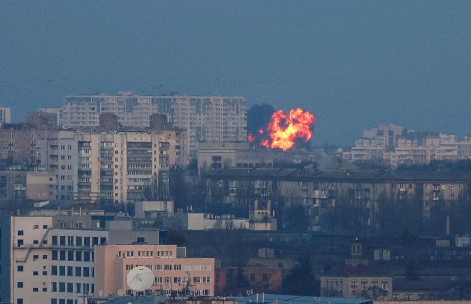 An explosion of a missile is seen during a Russian missile and drone strike, amid Russia’s attack on Ukraine (REUTERS)