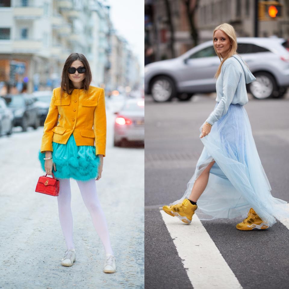 <p>Von mini bis lang, ein Tüllrock ist im Frühjahr/Sommer ein absolutes Must-have. Die Fashion-Girls in Stockholm (l.) und New York (r.) machen vor, wie der verspielte Stoff diese Saison getragen wird: Mit Feder-Details, in Kombination mit Knallfarben (Gelb!), im All-Over-Pastell-Look und mit coolen Sneakers statt High Heels. (Bilder: Getty Images) </p>