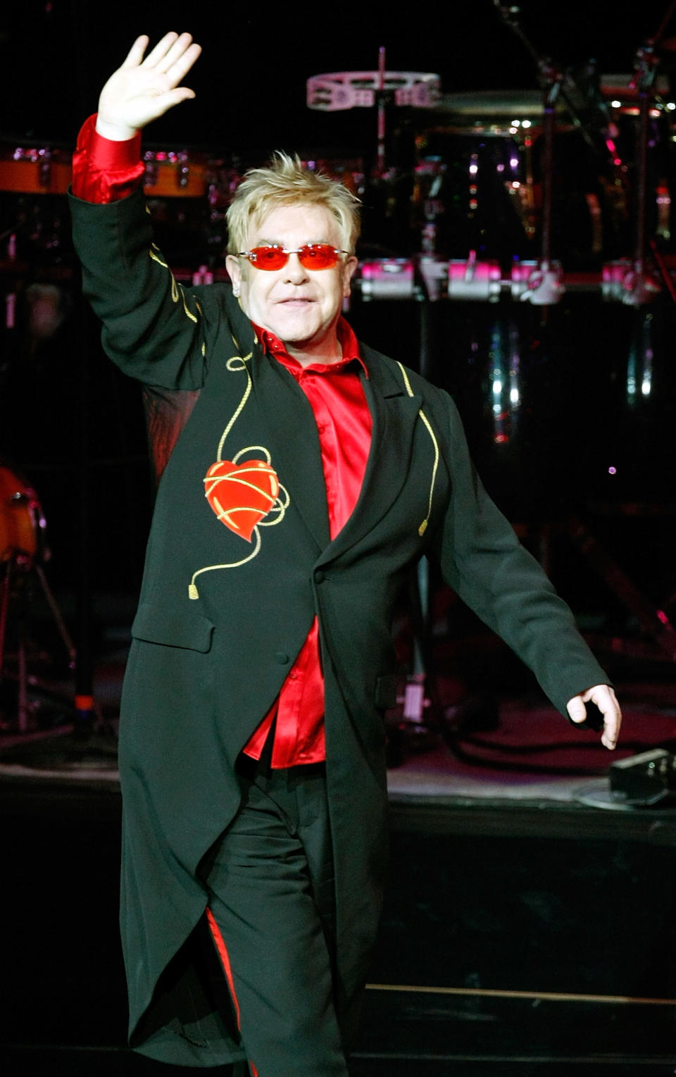 Elton John takes a curtain call at the end of the final performance of his show "The Red Piano" at The Colosseum at Caesars Palace in 2009 in Las Vegas.