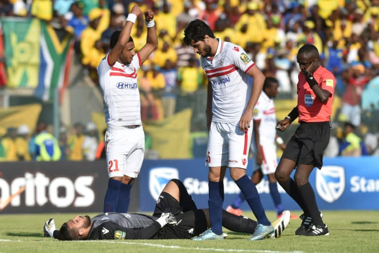 Zamalek's goalkeeper Ahmed Elshenawy let three goals past him during the first leg of the CAF Championship final on October 15, 2016 in Pretoria