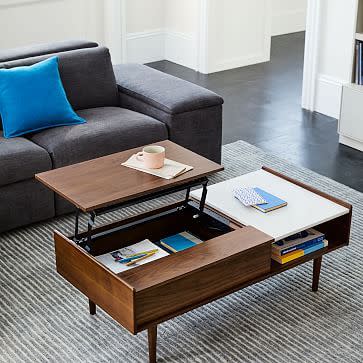 1) Mid-Century Pop-Up Storage Coffee Table