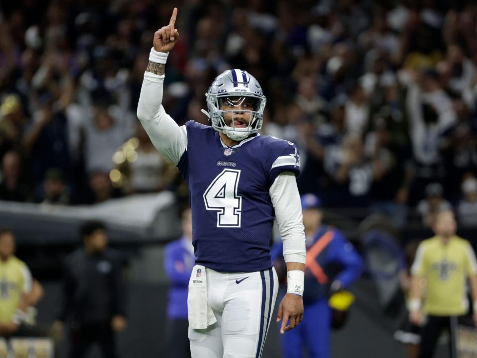 Dak Prescott celebrates a touchdown against the New Orleans Saints.