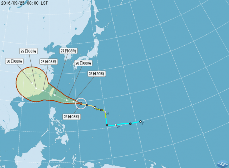 中度颱風梅姬最快將於週二登陸台灣，民眾應做好防颱措施。（中央氣象局）