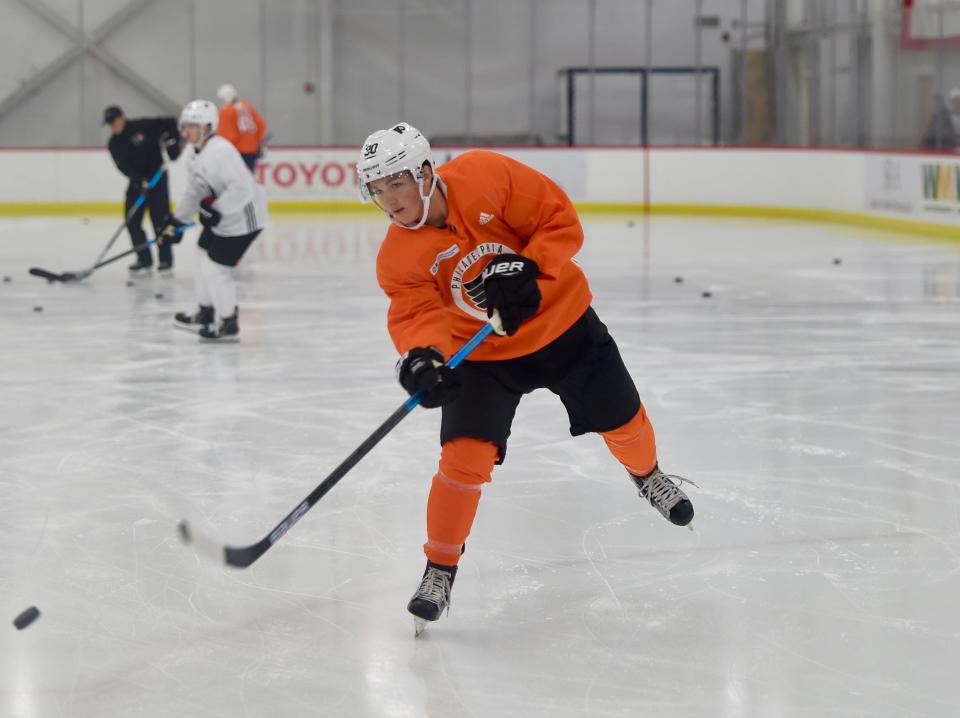 Carson Briere (90) in action at the Flyers Development Camp on June 28, 2019 at the Virtua Center Flyers Skate Zone.