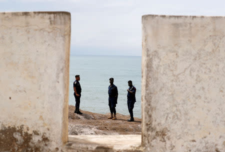 Security officials are seen as U.S. first lady Melania Trump visits Cape Coast castle, Ghana, October 3, 2018. REUTERS/Carlo Allegri