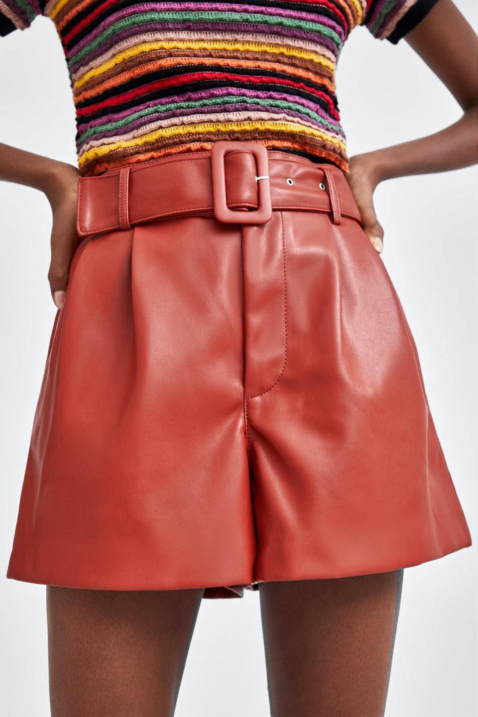 <strong><a href="https://www.zara.com/us/en/faux-leather-shorts-p08338246.html?v1=6582724&amp;v2=1074764" target="_blank" rel="noopener noreferrer">Zara faux leather shorts</a>, $39.90</strong>