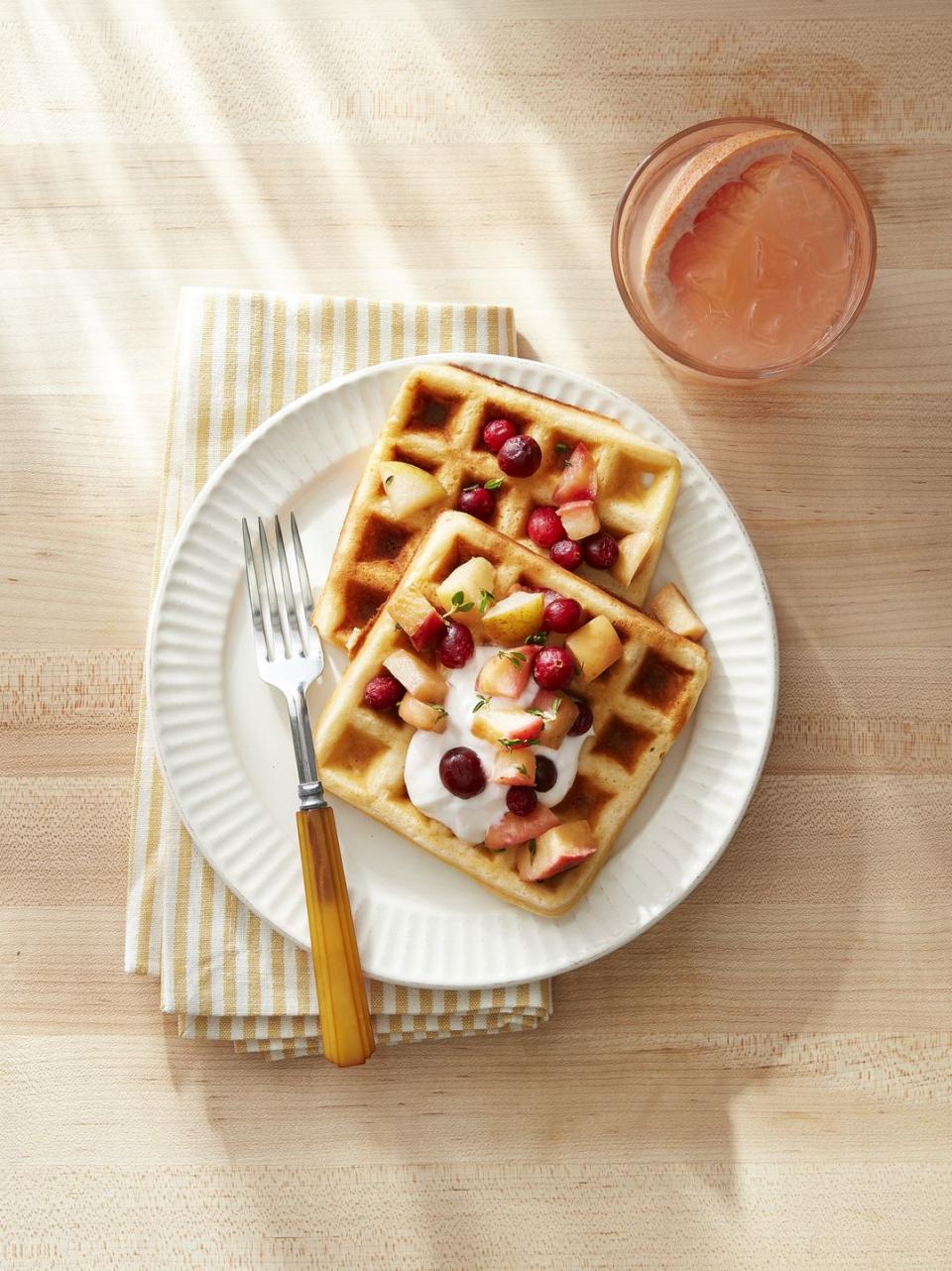 overnight yeasted waffles with fruit