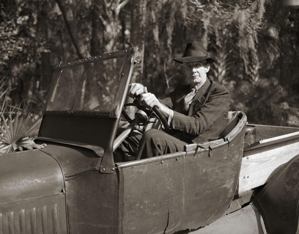 Saxon Browne did all the driving for older brother Willie Browne. Here he is in 1946 in a Ford Model T owned by the brothers on their land north of Mount Pleasant Road and east of Fort Caroline Road. Saxon was born on the land in 1891 and lived with Willie until he died in August 1953.