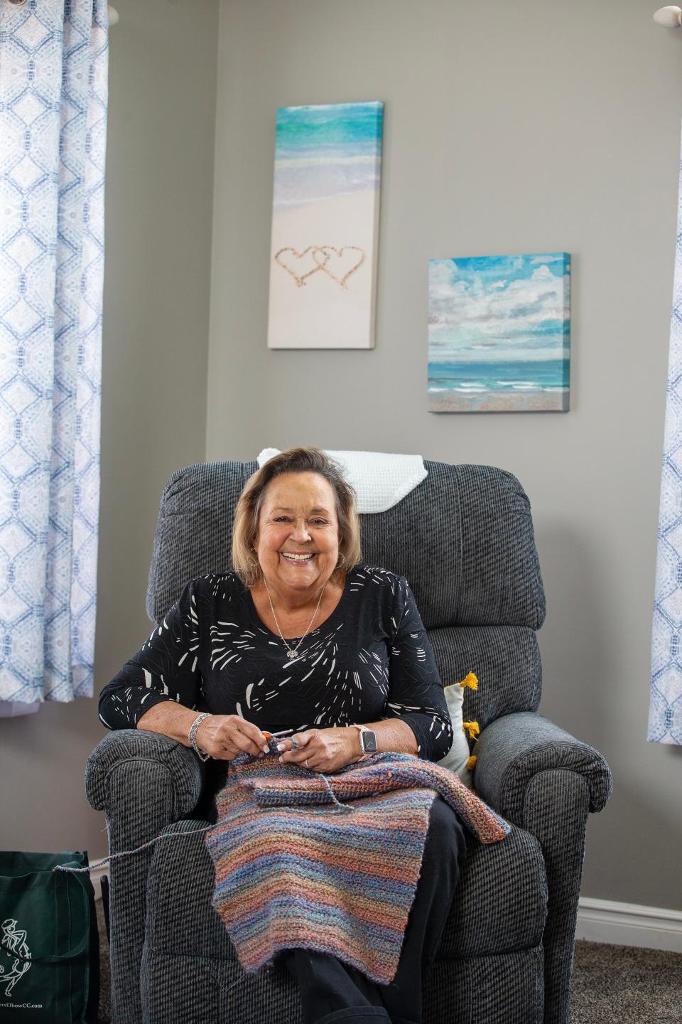 Michele Corcione of Toms River, who received a lung transplant in 2023, crochets at her home in Toms River, NJ Thursday, April 24, 2024.