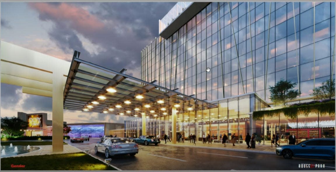 Render of the new Parx Casino Hotel. Ground breaking on the hotel will occur late 2023, with grand opening scheduled for 2025. The hotel will open on the grounds of the existing casino.