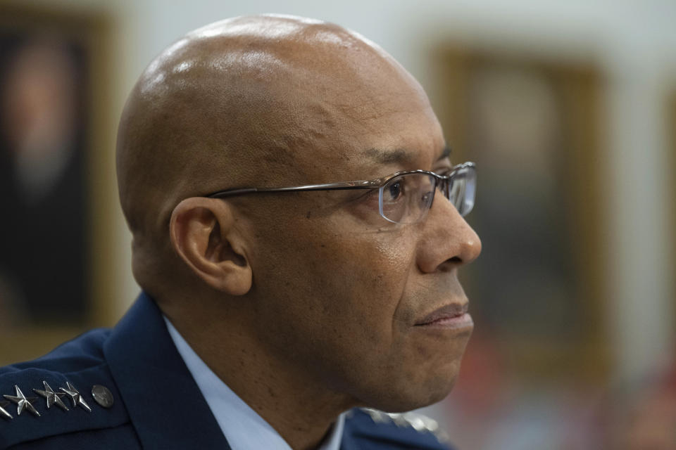 Chairman of the Joint Chiefs of Staff Gen. Charles Brown Jr. testifies during a House Committee on Appropriations, Subcommittee on Defense budget hearing Fiscal Year 2025 on Capitol Hill, Wednesday, April 17, 2024 in Washington. (AP Photo/John McDonnell)