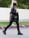 <p>Ashley Benson stays color coordinated on Monday while grabbing dinner with a friend in L.A.</p>