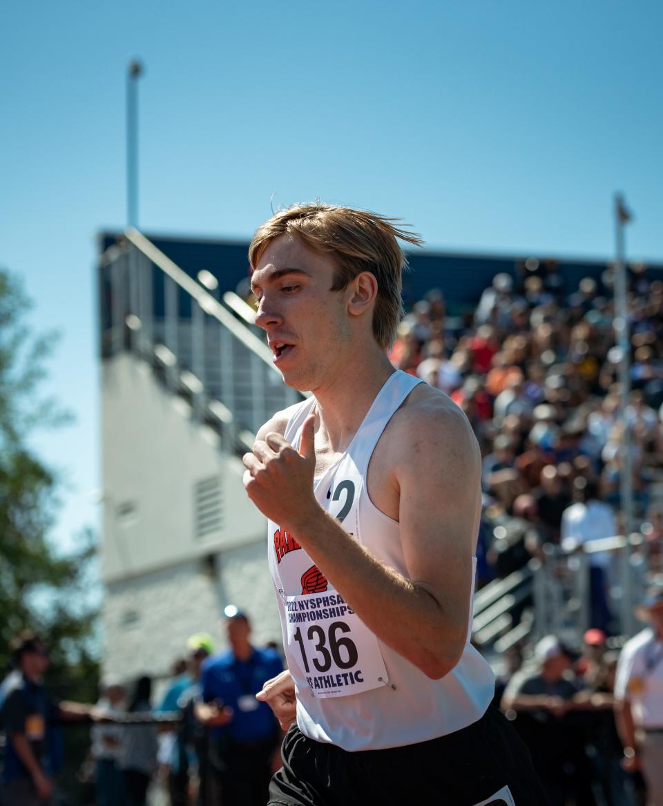 Pawling's Noah Brightman competes in the 800m run during the 2022 NYSPHSAA Outdoor Track and Field Championships in Syracuse on Friday, June 10, 2022.