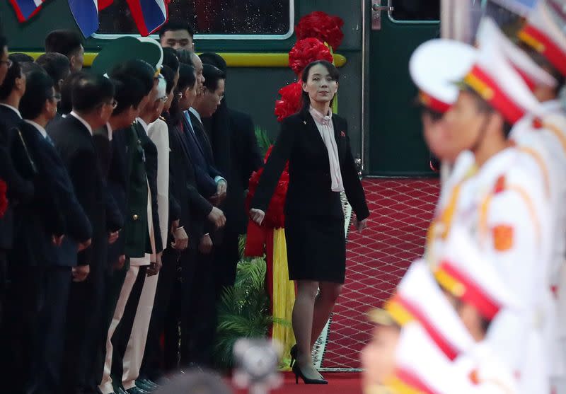 Kim Yo Jong, sister of North Korea's leader Kim Jong Un and first vice department director of the ruling Workers’ Party’s Central Committee, arrives at the Dong Dang railway station