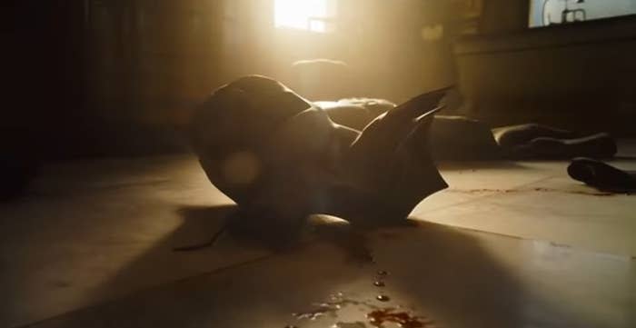 Batman's cowl lying on the floor with blood next to it in "The Flash"