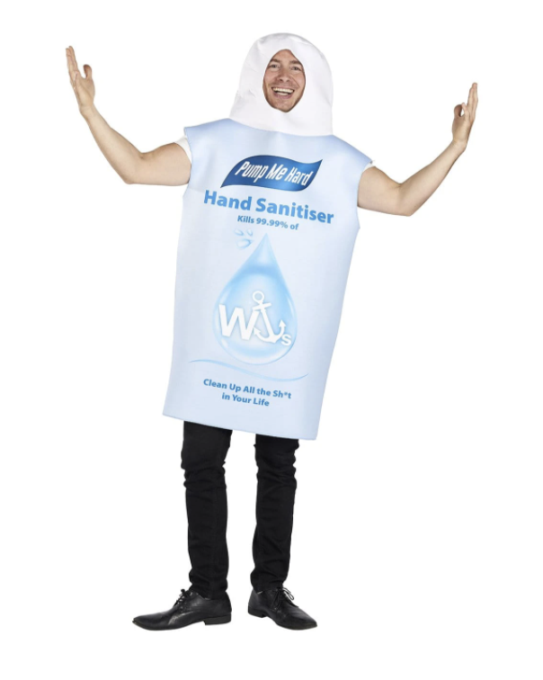 man in hand sanitizer costume