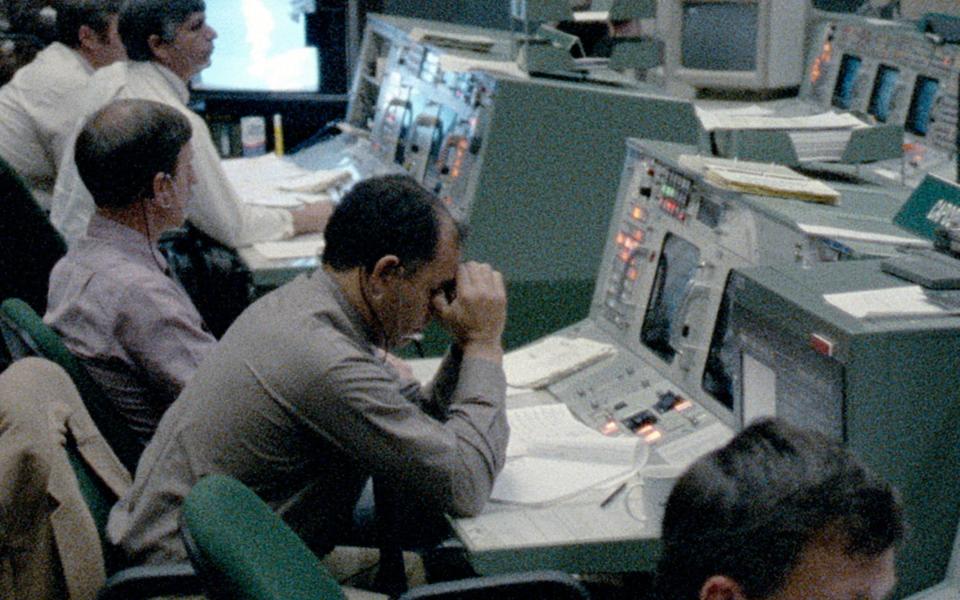 The scene in mission control following the Challenger explosion, as seen Challenger: The Final Flight - Nasa/Netflix