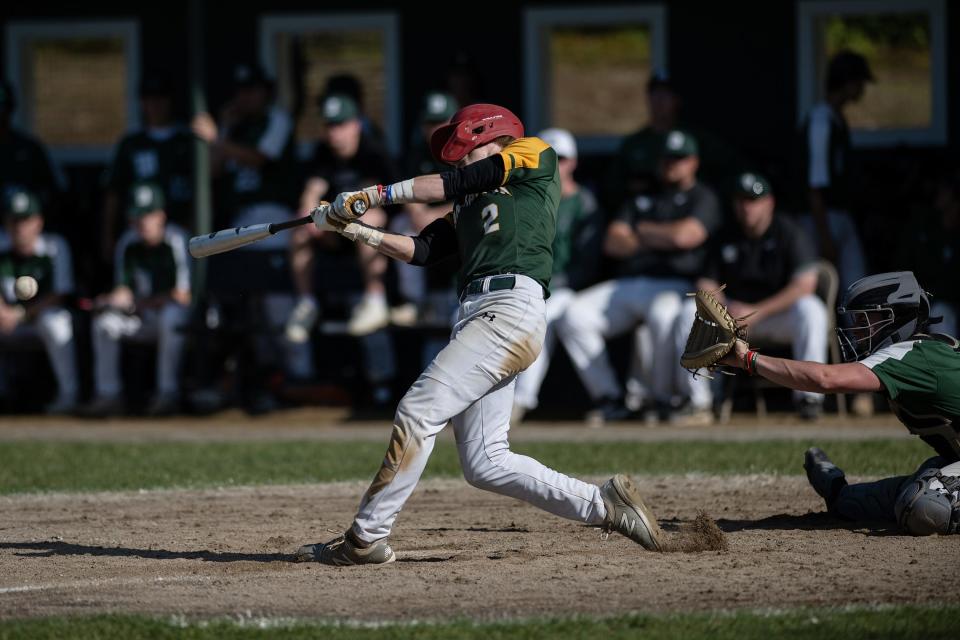 Tantasqua's Colm McGrath connects during the CMADA Class A semifinals last year against Wachusett.