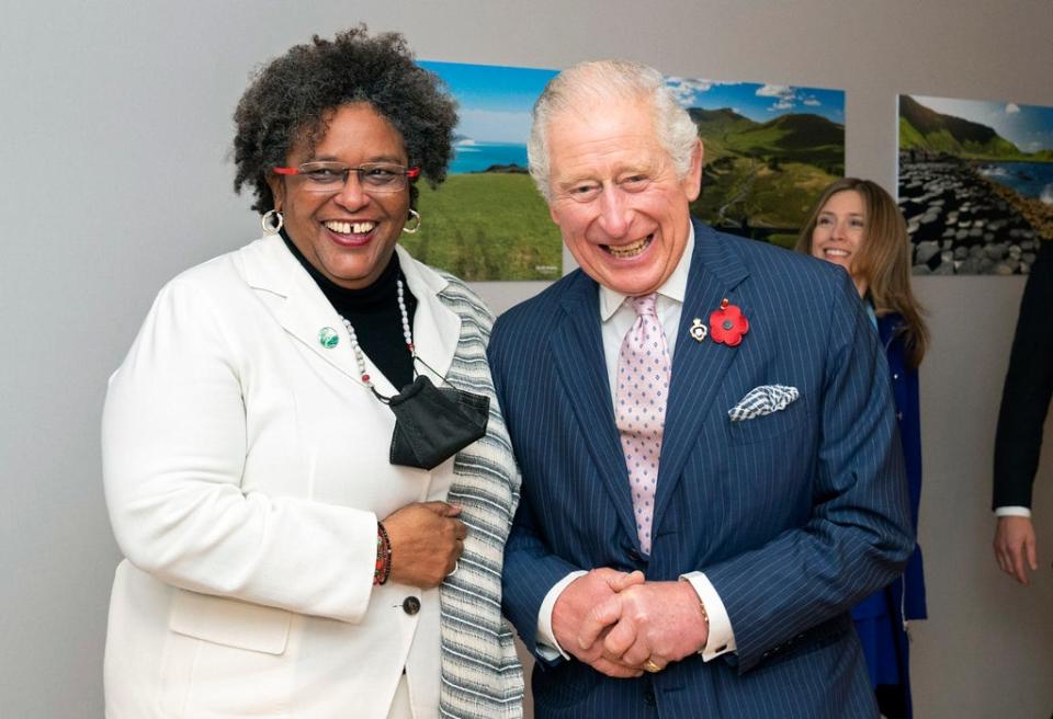 Prince Charles with the island nation’s prime minister Mia Mottley at COP26 this week (AP)