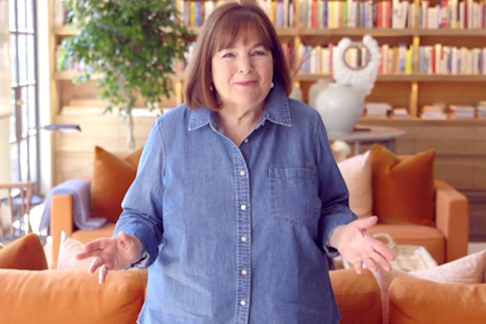 Ina Garten wearing a denim button-down shirt