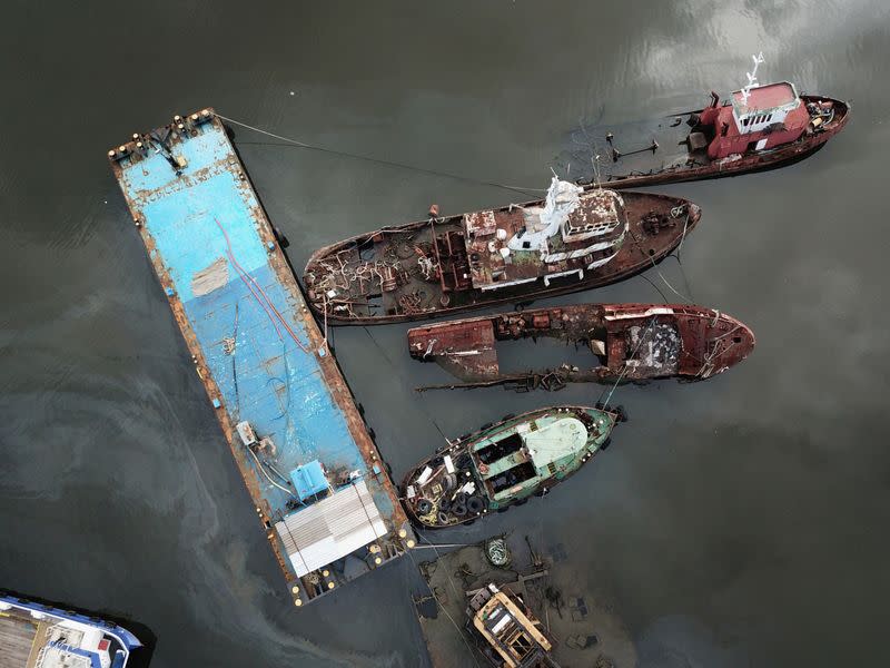 Abandoned ships on the shores of Guanabara Bay in Niteroi, Rio de Janeiro state