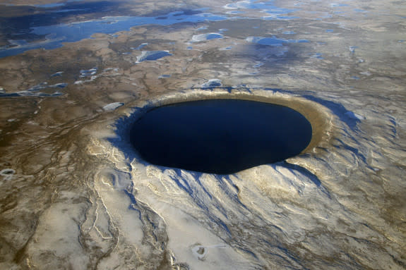 A meteor crater in northern Quebec, Canada.