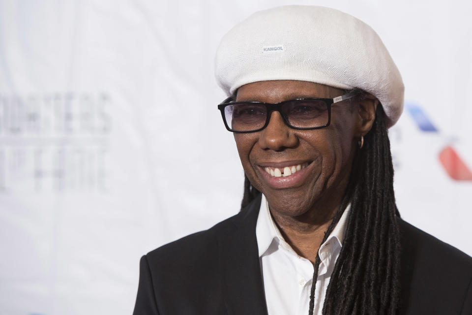 FILE - In this June 9, 2016 file photo, inductee Nile Rodgers attends the 47th Annual Songwriters Hall of Fame Induction Ceremony and Awards Gala at the Marriott Marquis Hotel in New York. The late rapper Tupac Shakur and Seattle-based rockers Pearl Jam lead a class of Rock and Roll Hall of Fame inductees that also include folkie Joan Baez and 1970s favorites Journey, Yes and Electric Light Orchestra. The rock hall also said Tuesday, Dec. 20, 2016, it would give a special award to Rodgers, whose disco-era band Chic failed again to make the cut after its 11th time nominated. The hall's 32nd annual induction ceremony will take place on April 7 at Barclays Center in Brooklyn, N.Y. (Photo by Charles Sykes/Invision/AP, File)