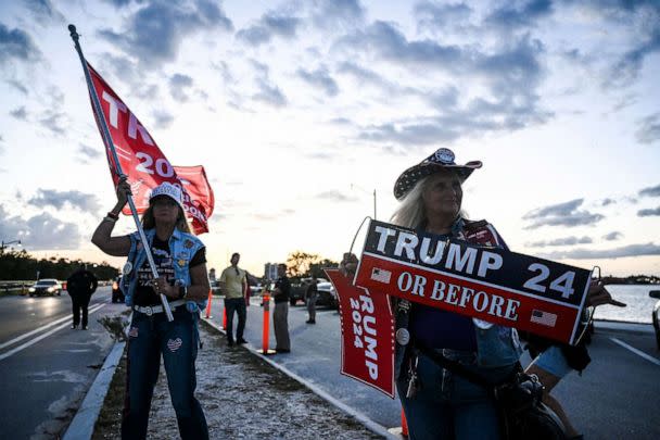 PHOTO: Supporters of former President Donald Trump protest near the Mar-a-Lago Club in Palm Beach, Fla., on March 30, 2023. (Chandan Khanna/AFP via Getty Images)
