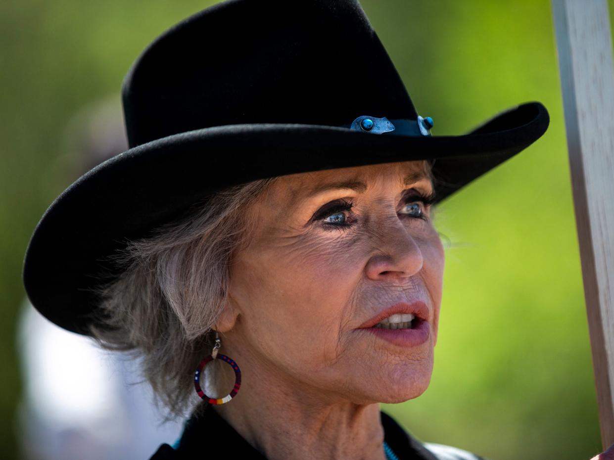 Jane Fonda has been an active opponent of new oil pipelines, drawing the ire of conservatives (AFP via Getty Images)