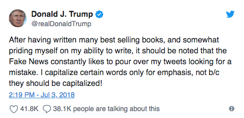 Donald Trump’s tweet boasts about his “best selling books” and his ability to write — and it includes a typo. (Image: Donald Trump via Twitter)