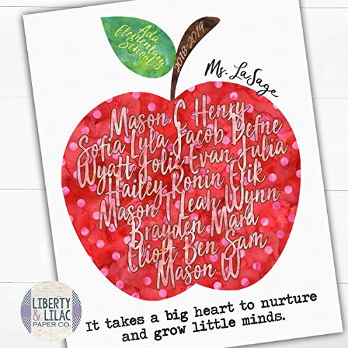 GIFT FOR TEACHER, Daycare Gift, Inspirational Quote for Teacher, Apple, Students Names, Teachers Who Love Teaching, PERSONALIZED Classroom Art, UNFRAMED Poster Print, Teacher Quotes, Class Gift (Amazon / Amazon)