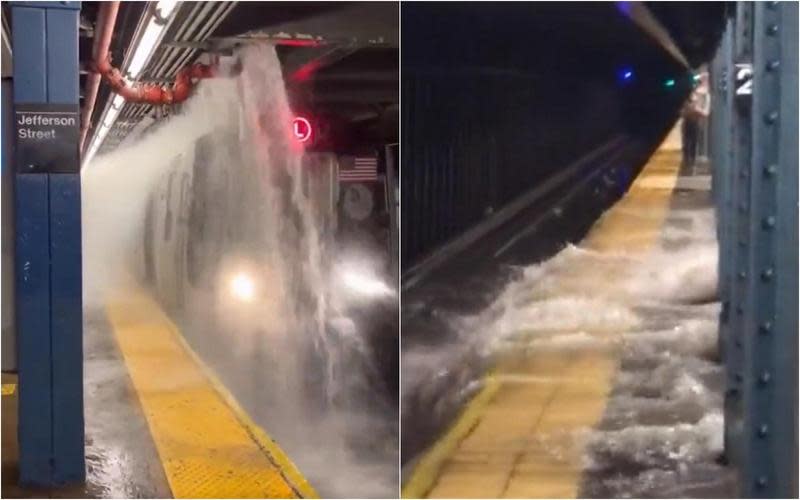 紐約地鐵遭洪水灌入，災情慘重。（翻攝自Twitter）