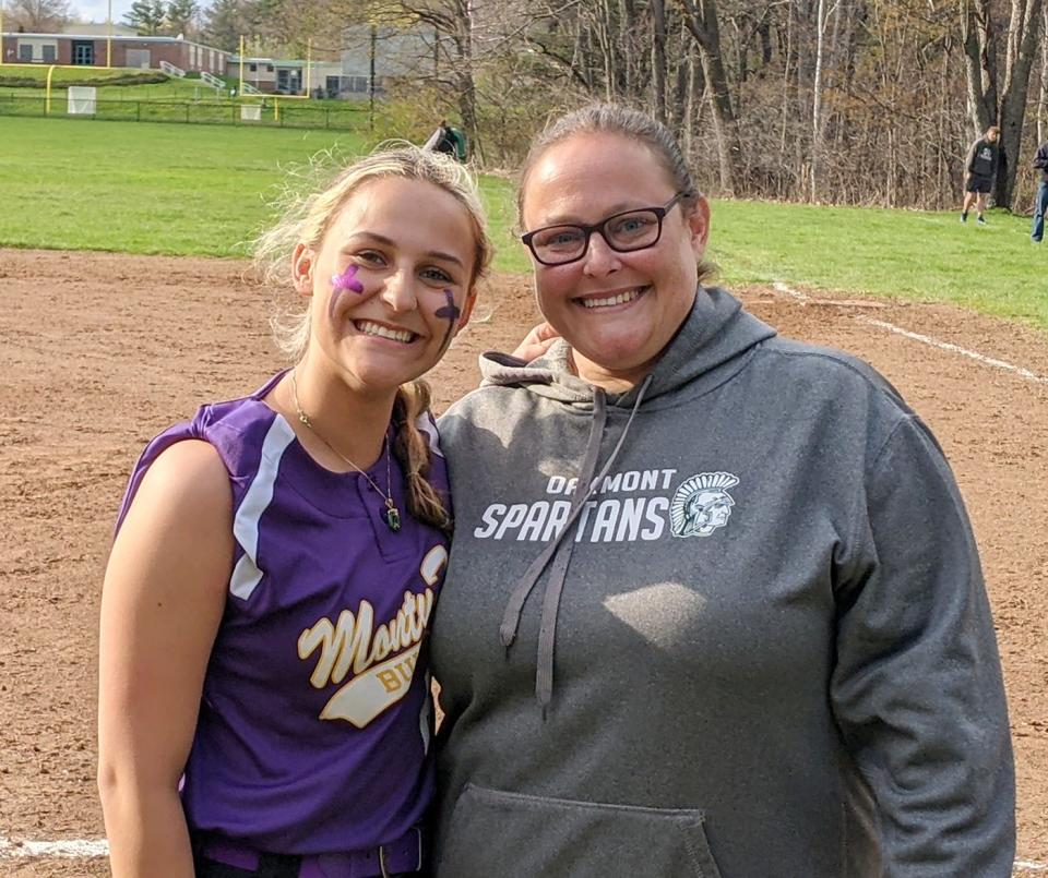 Katrina Bunting with her younger daughter, Sophie Gaidanowicz, last season when Bunting's Spartans faced off against Gaidanowicz and Monty Tech.