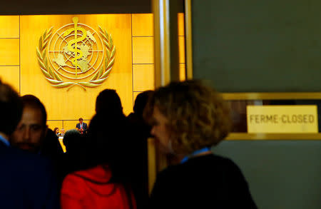 Delegates come in and out of the Assembly Hall during a break between rounds of the election of the new Director General of the World Health Organization (WHO) during the 70th World Health Assembly at the United Nations in Geneva, Switzerland, May 23, 2017. REUTERS/Denis Balibouse