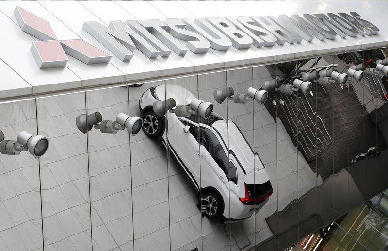 The logo of Mitsubishi Motors Corp is seen at a showroom of the company's headquarters in Tokyo