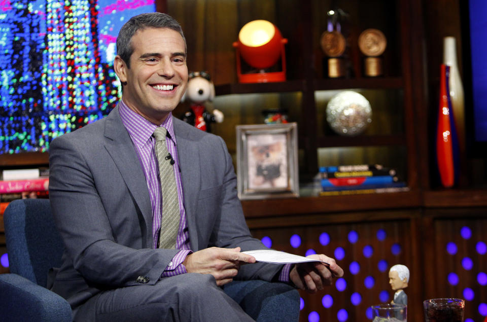 FILE - In this Jan. 9, 2012 file photo originally released by Bravo, host Andy Cohen appears on Bravo's "Watch What Happens Live" show in New York. Expanding to five nights a week this past January, "WWHL" has grown from two nights a week, and before that one night, and before that a blog Cohen posted about the shows he stewarded in his executive day job. (AP Photo/Bravo, Peter Kramer)