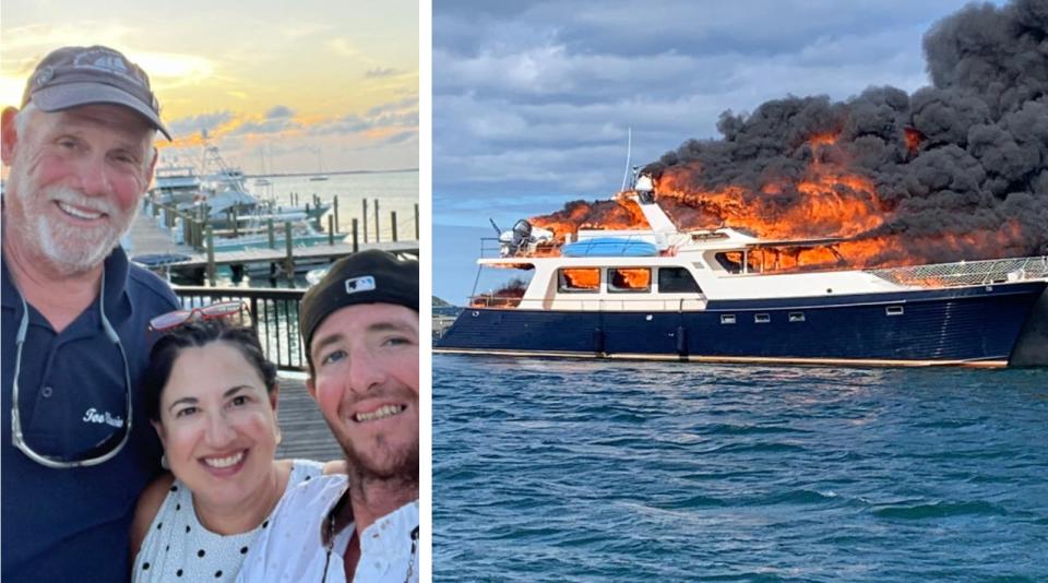 Arthur "Kitt" Watson, left, Diane Watson and the couple's friend and mate Jarod Tubbs are grateful to be alive following a fire off the coast of New Castle that destroyed the 70-foot Marlow yacht known as "Elusive" Saturday, June 18, 2022.