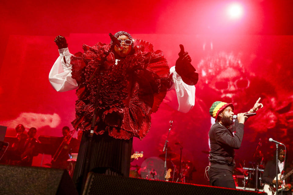 Lauryn Hill performs during "The Miseducation of Lauryn Hill" 25th anniversary tour on Tuesday, Oct. 17, 2023, at the Prudential Center in Newark, N.J. (Photo by Andy Kropa/Invision/AP)