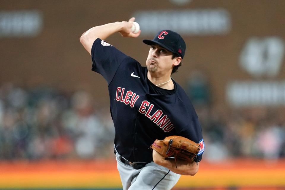 Cleveland Guardians pitcher Cal Quantrill throws against the Detroit Tigers on Sept. 29 in Detroit.
