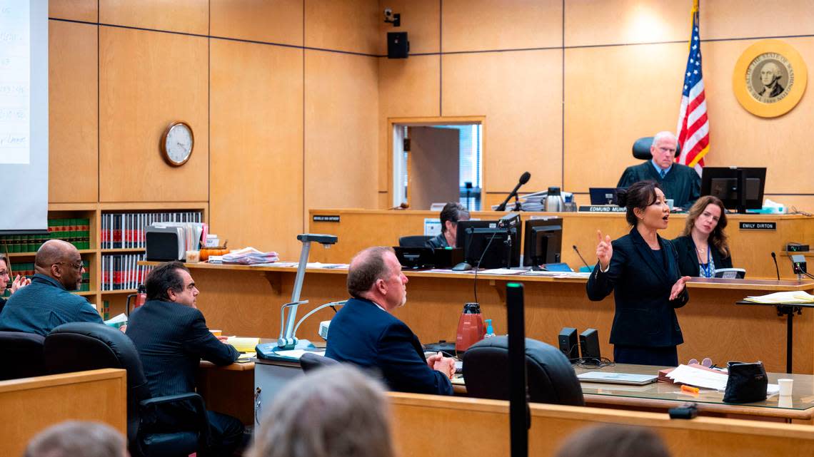 Sunni Ko, a Pierce County deputy prosecuting attorney, offers the prosecution’s rebuttal during the closing arguments of Dorcus Allen’s first-degree murder trial on Monday, Oct. 31, 2022, in Pierce County Superior Court in Tacoma. Pete Caster/Pete Caster / The News Tribune