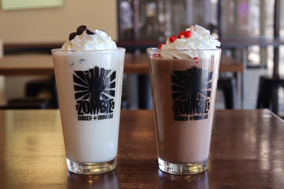 The Sleepy Joe shake, left, and the Dark Brandon shake are just two of the caucus specials at Zombie Burger in the East Village. Both are available through Monday.