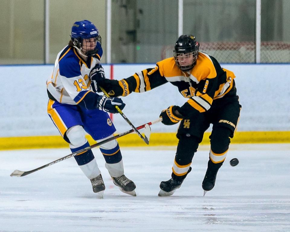 Olentangy defenseman Grant Keller, left, was named second-team all-CHC and first-team all-CHC-White Division. Upper Arlington forward Charlie Linzell, right, was named first-team all-CHC and first-team all-CHC-Red Division.