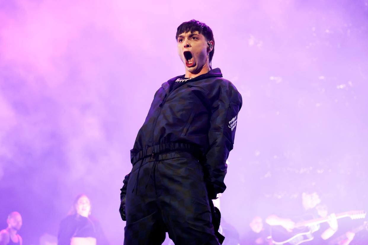 Peso Pluma performs at the Coachella Stage during the 2024 Coachella Valley Music and Arts Festival at Empire Polo Club on April 19, 2024,  in Indio, California.