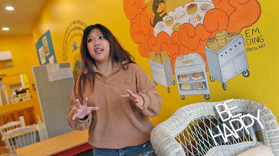 Emily Goroza, founder of Panethnic Pourovers on West Squantum Street in North Quincy, talks about the new shop's services on Wednesday, Oct. 18, 2023.